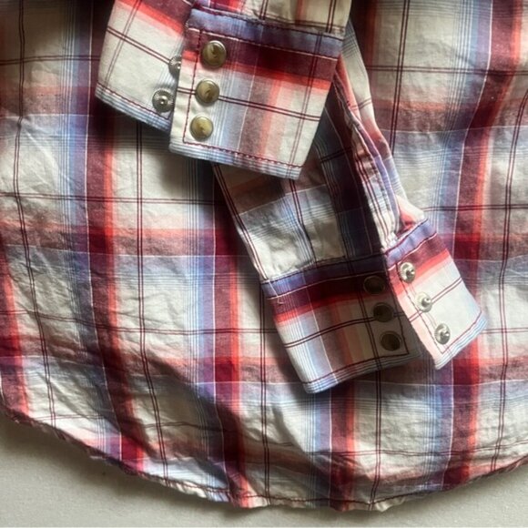 Wrangler pearl snap plaid collar cotton shirt Sz S - Picture 3 of 9